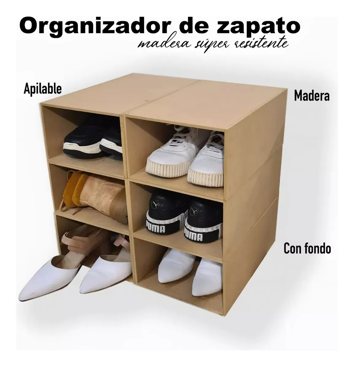 Una Unidad Caja Organizadora Zapatos Sin Tapa En Madera Lisa - imagen 4