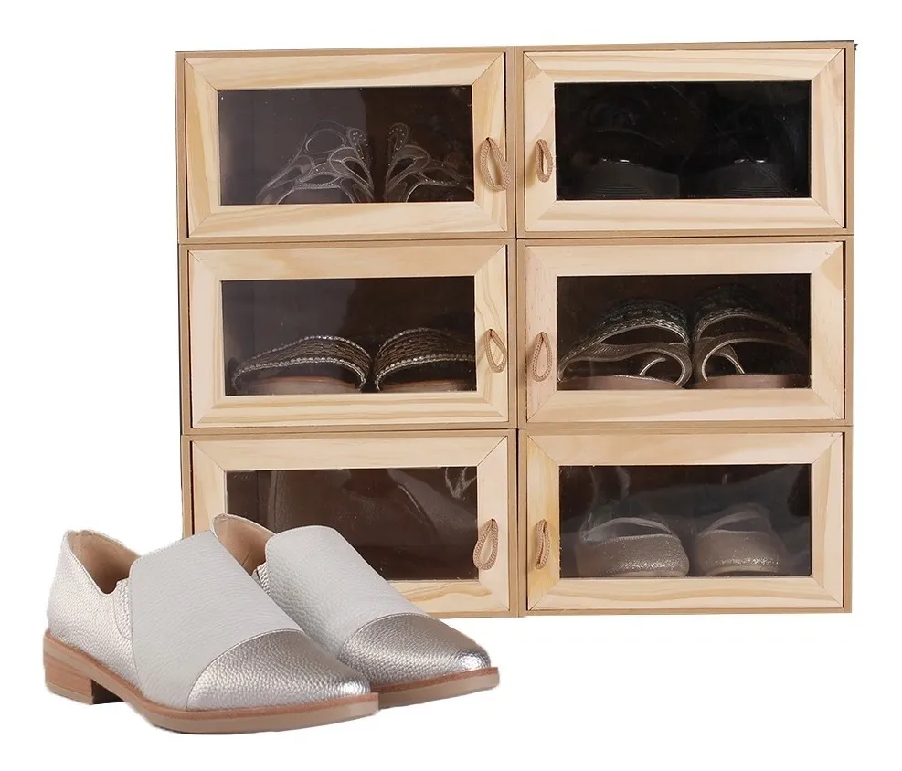 Un Unidad Caja Organizadora De Zapatos En Madera Y Acrílico - Madera - Lisa - imagen 6